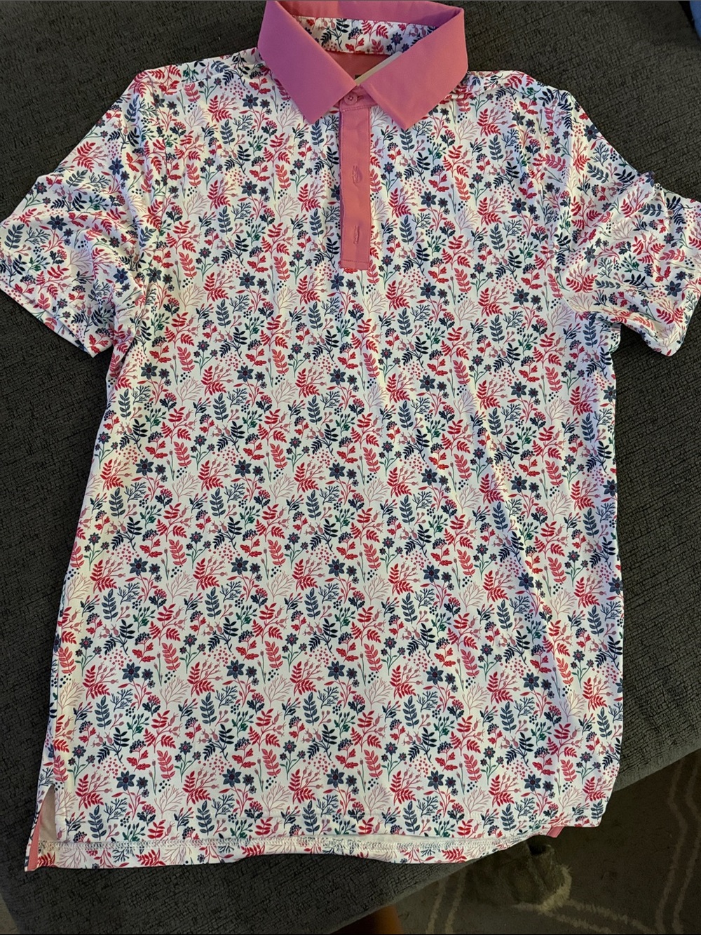 Men’s Pink Floral Golf Polo Shirt - Small